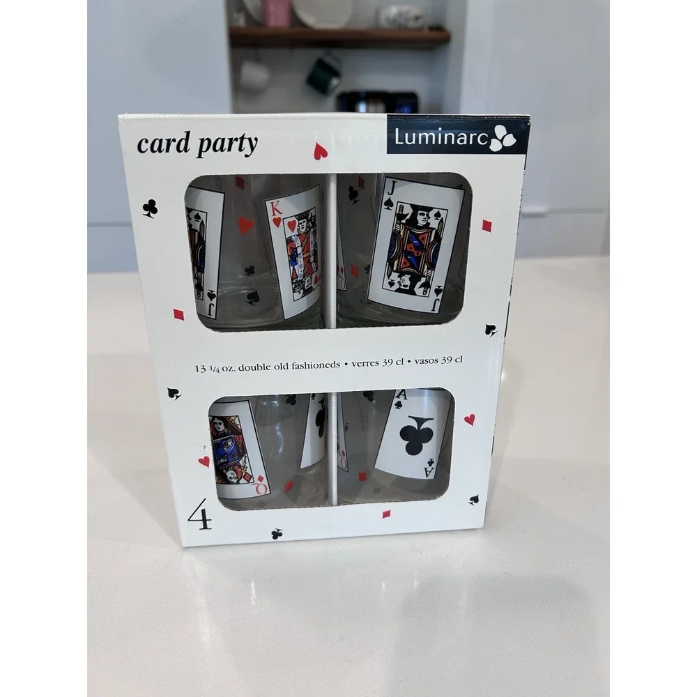 Luminarc Double Old Fashioned Card Party Game Night Glasses Set of (4) 13 1/4 oz